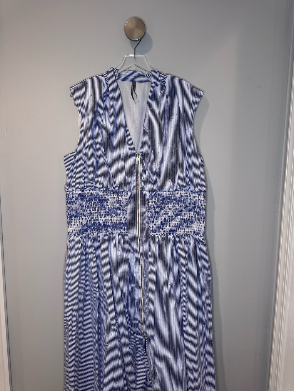 Anthropologie Tommie Blue Stripe Sleeveless Zip-Front Women's Dress